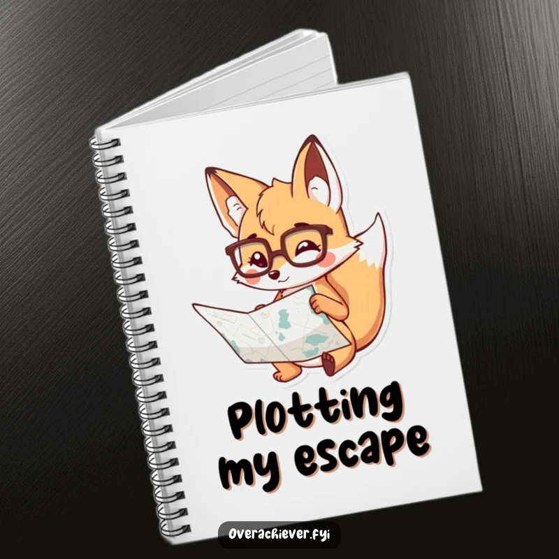 Funny Notebook: A playful fox wearing spectacles, diligently studying a large map, inspiring organized thoughts and humorous notes.