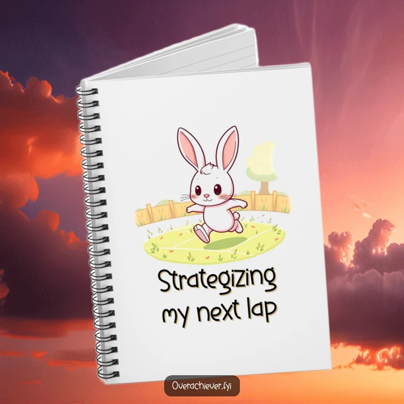 Funny rabbit notebook with a determined character running laps, ideal for fitness tracking and notes.