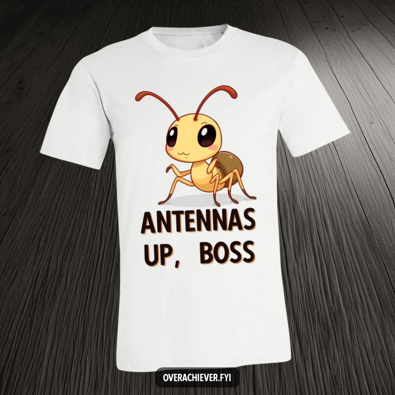 Funny Ant T-Shirt: A diligent ant polishing its antennae to a high sheen, highlighting its neat and humorous grooming habits.