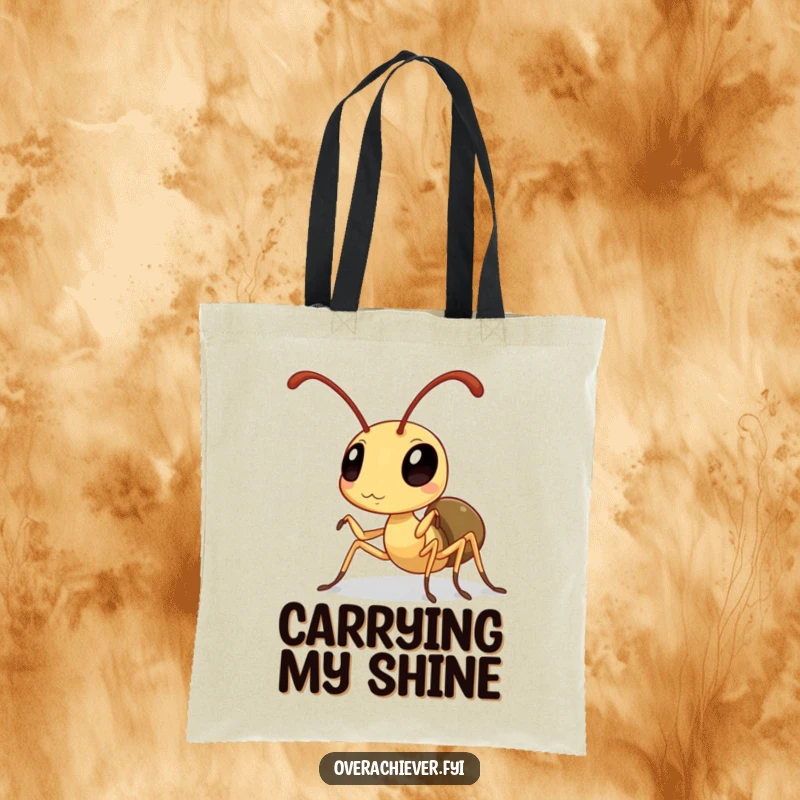 Funny Ant Tote Bag: A diligent ant polishing its antennae to a high sheen, ideal for shopping with a humorous flair.