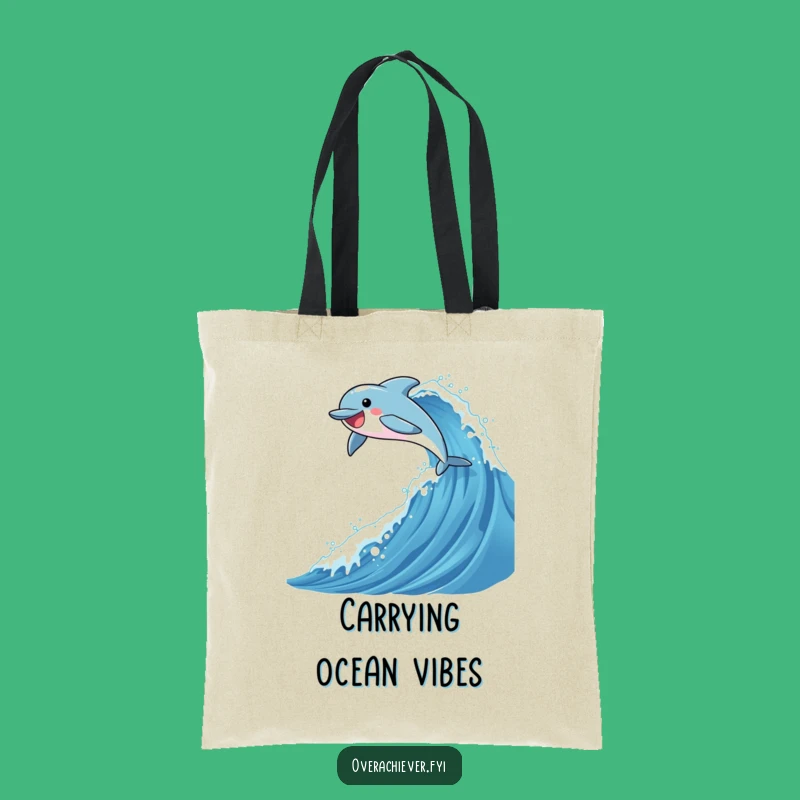 Funny Dolphin Beach Tote Bag: Leaping Over Waves, Essential Ocean Funny Gift