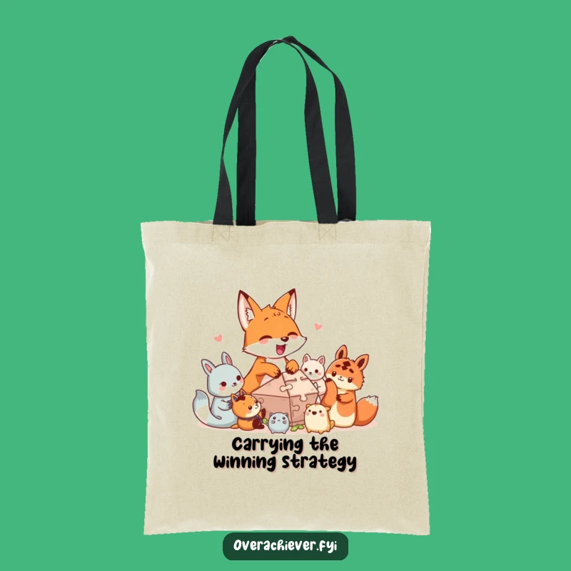 Funny Puzzle Fox Tote Bag: Carry Your Teamwork Spirit!